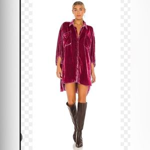 NWT- Free People Lux Velvet Shirt Dress in Fairytale